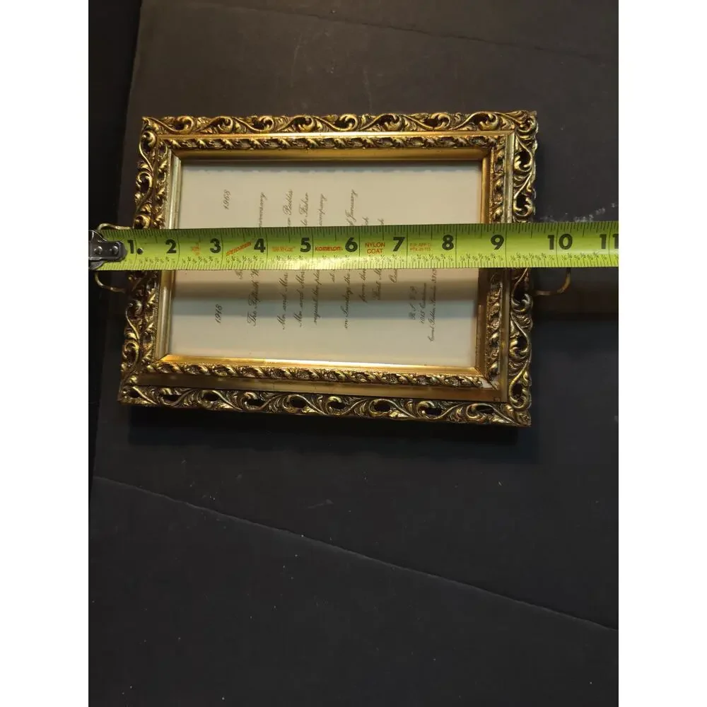 Vintage Ornate Gold Metal Picture Frame 1968 Fiftieth Anniversary Invitation